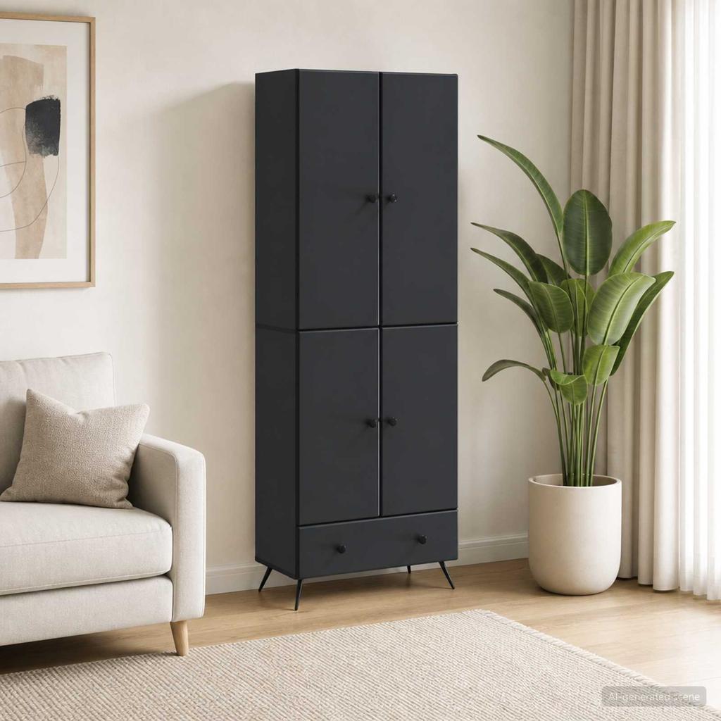 2 Piece Cabinet Set Black Particleboard
