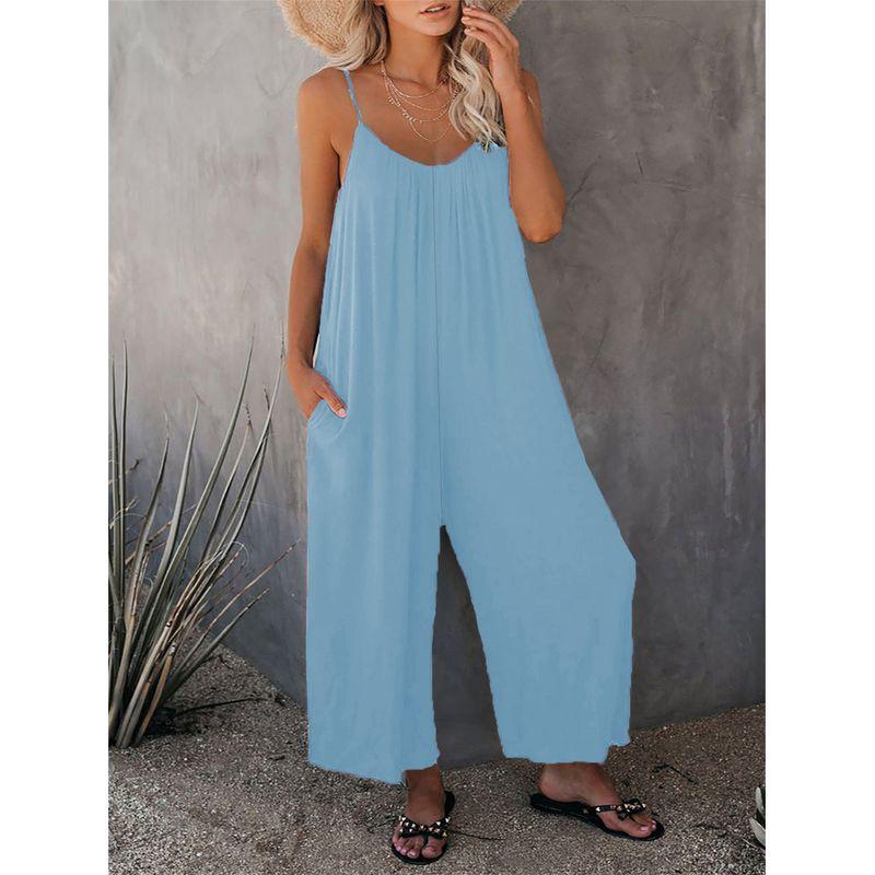 Solid Color U-neck Sleeveless Jumpsuit Women's Pure Color U-Neck Sleeveless Jumpsuit