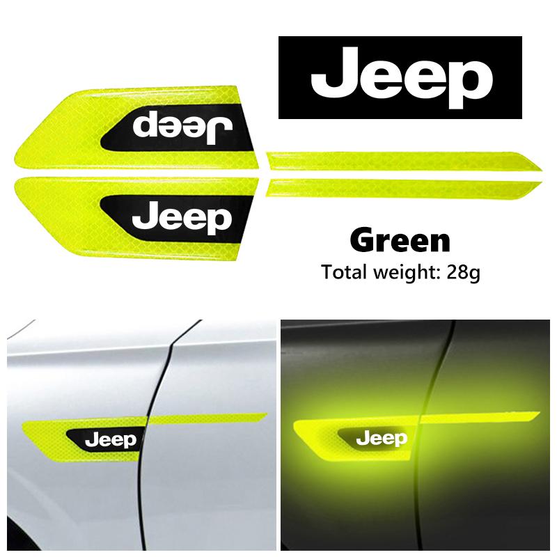 2pcs Reflector Stickers Car Door Anti-collision Sticker For Jeep Cherokee Wrangler JK Gladiator Compass Renegade Patriot