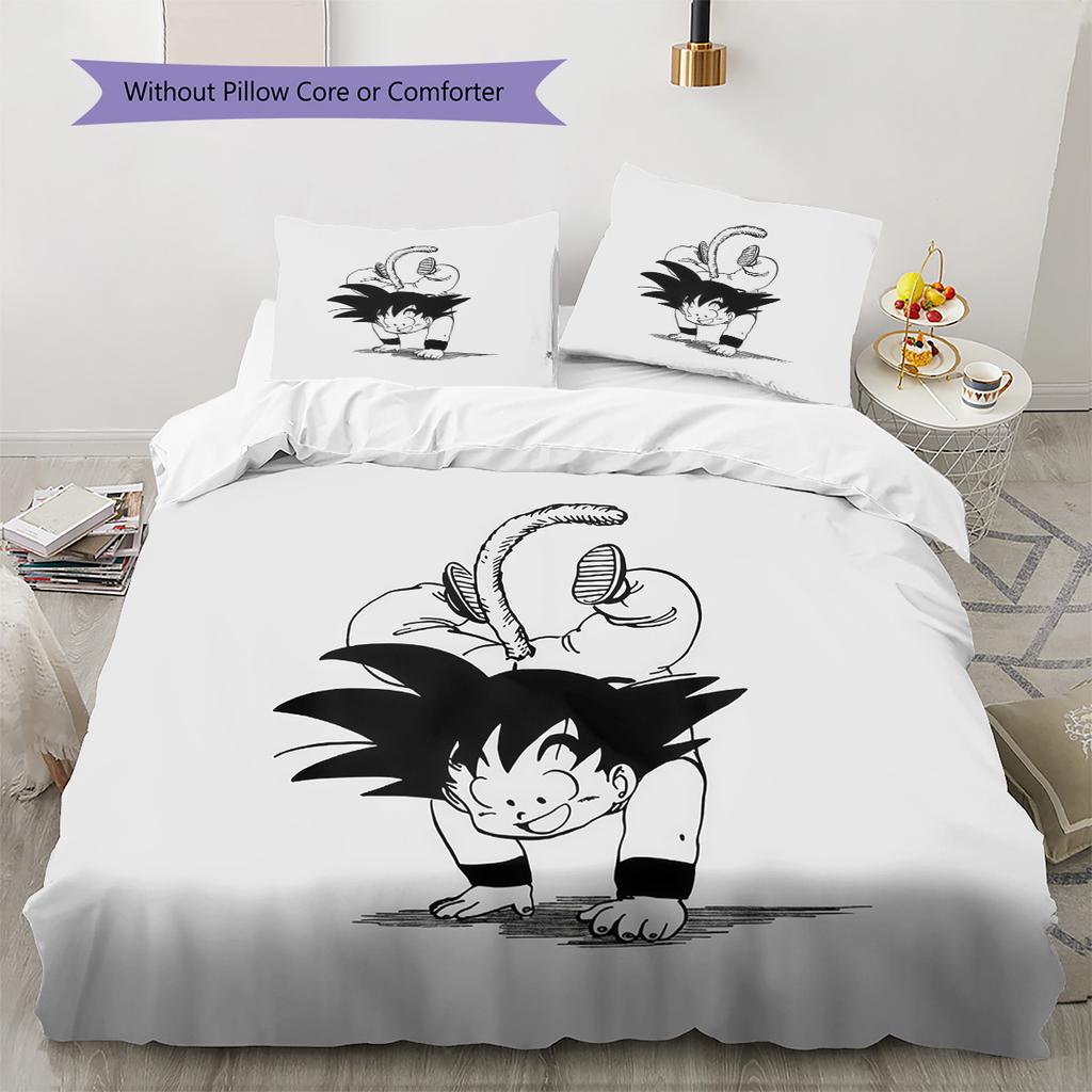 Cute Cartoon Son Goku Pattern Bedding Quilt Set Quilt Cover Pillowcase Home Birthday Gift(1 * duvet cover + 2 * pillowcase, without core)
