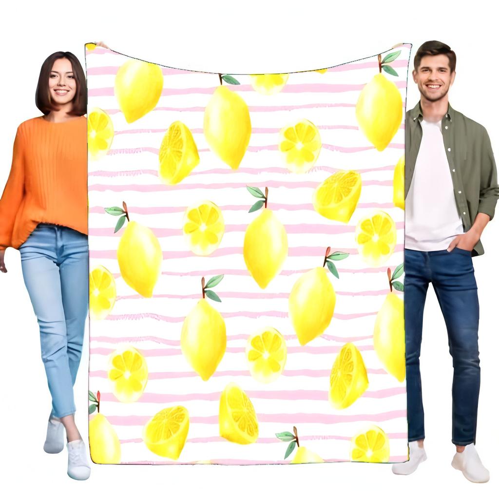 Lemon Pattern Blanket Soft Cozy Throw for Bed Sofa Lightweight Summer Decor Perfect Gift for Friends and Family