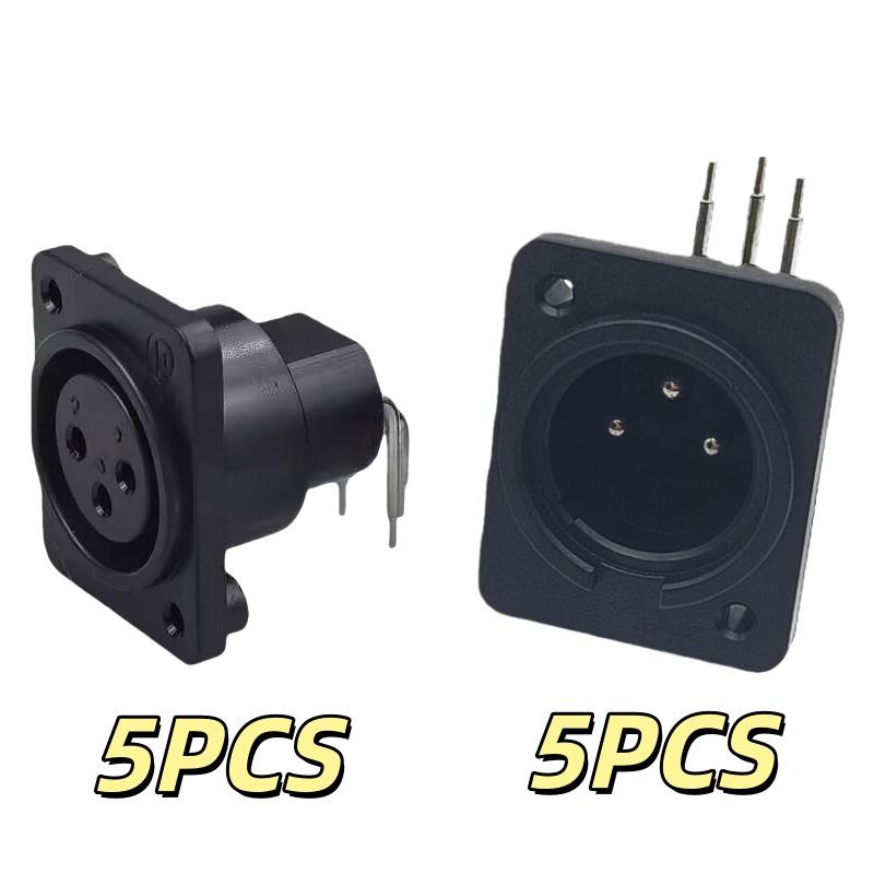 2/10Pcs Male Plug Straight Terminal Panel Mounted Connector 3 Pin Female Jack Panel Mount Black XLR Connector