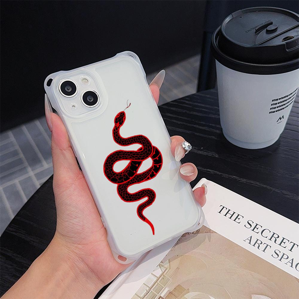 Soft Phone Cases for iPhone 16 15 13 12 11 14 Pro Max 8 Plus Four Corners Anti-Drop Protective Cover Optional Lanyard Rope N73 Black Gold Snake Design