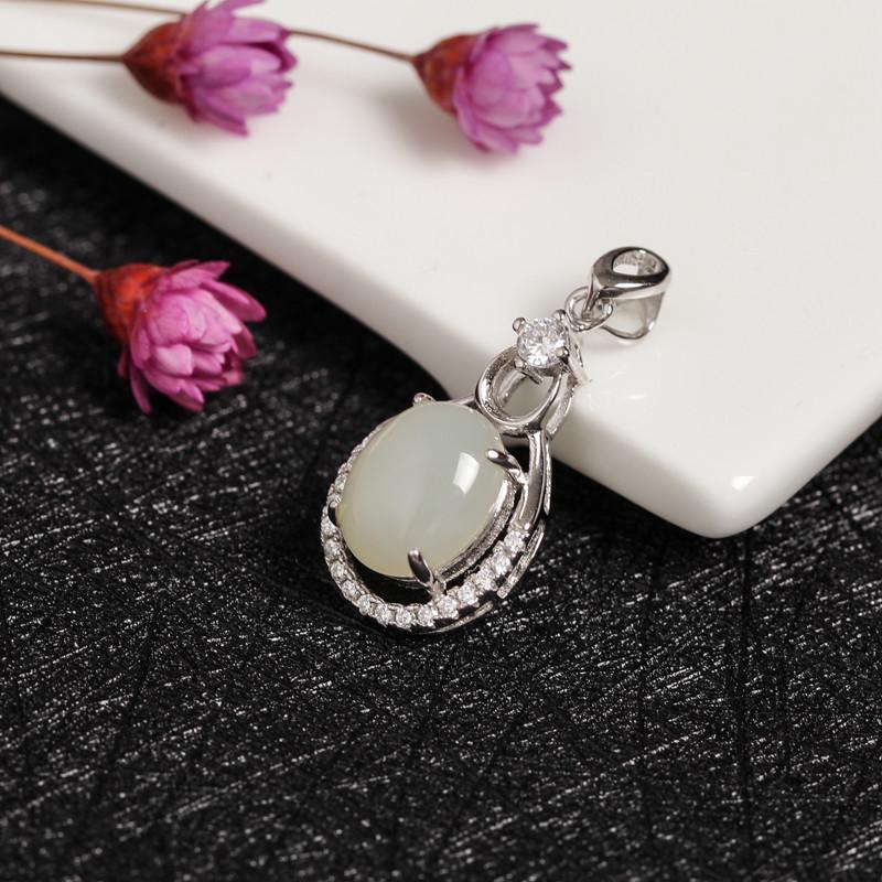 Сертифицированная натуральная подвеска-ожерелье из белого нефрита Хэтянь с инкрустацией из стерлингового серебра 925 пробы для женщин