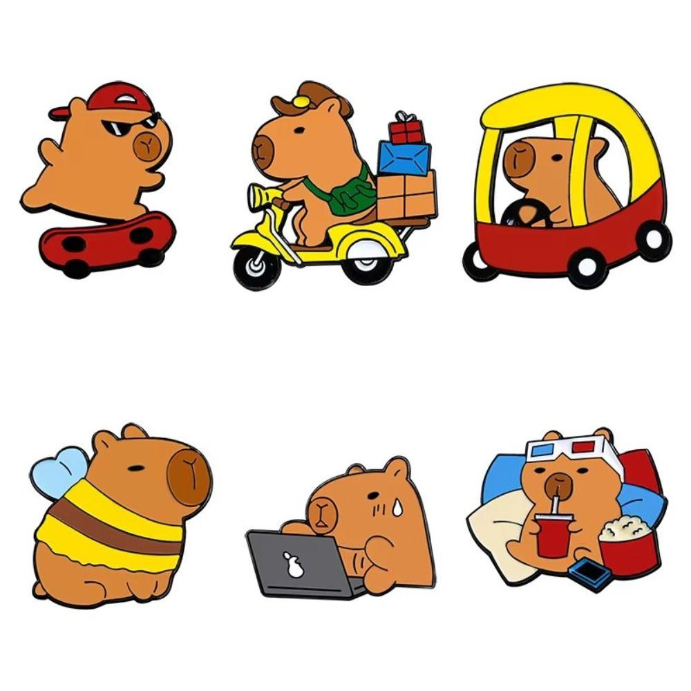 6 PCS Cartoon Capybara Brooches Cute Pendant New Capybara Lapel Pins