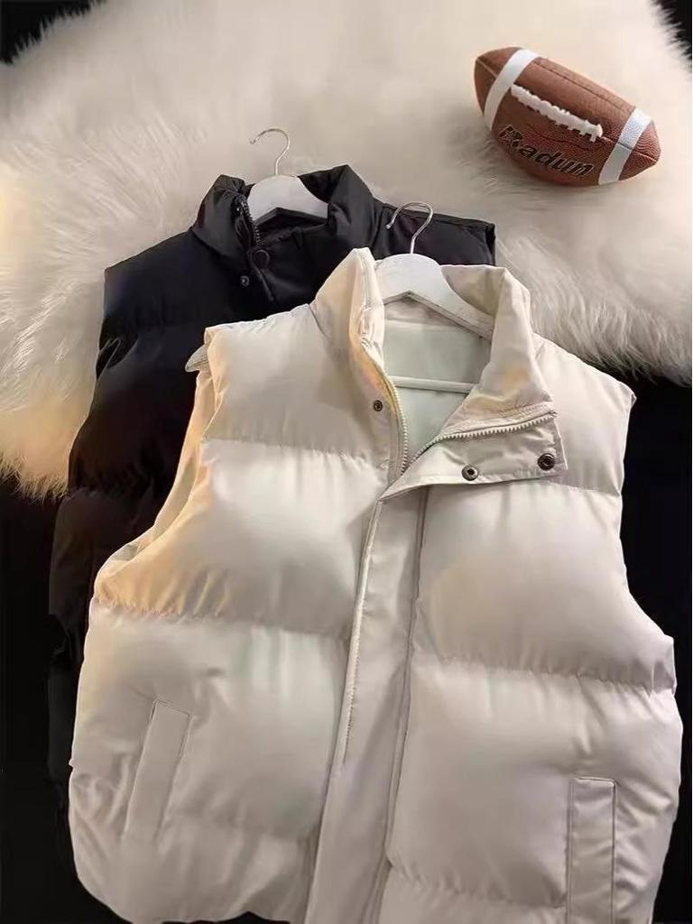 Мужской зимний жилет со стойкой: Однотонный, Модный студенческий стиль, Без рукавов, Повседневный.