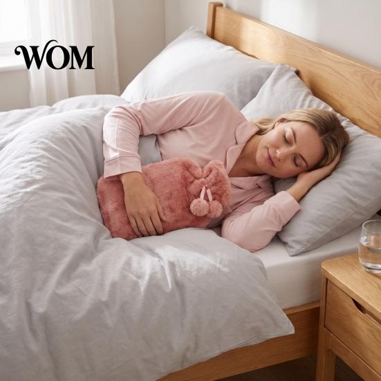 Reusable Hot Water Bag 2L Bottle with Plush Cover, Pompom Drawstring Bag, Winter Warm for Hands, Feet, Stomach Lightweight
