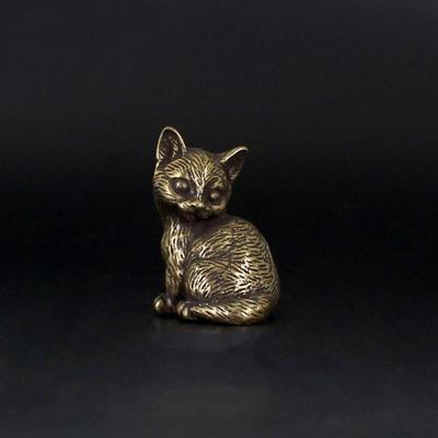 Ретро латунная мультяшная статуэтка персидской кошки, настольное украшение, металлические милые фигурки маленьких животных, миниатюры, аксессуары для украшения дома