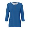 Women's Fashion Casual Round Neck 3/4 Sleeve Loose Solid Color Button T-Shirt Ladies Top