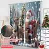 2pcs 2D Flat Printing Merry Christmas Popular Party Window Curtains Santa Claus Sleigh Gifts Deer Polyester Without Electricity
