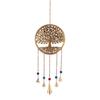 Handmade Tree of Life Wind Chime Antique Gold Metal Cow Bells Glass Beads 20 Inch Garden Patio Balcony Decor
