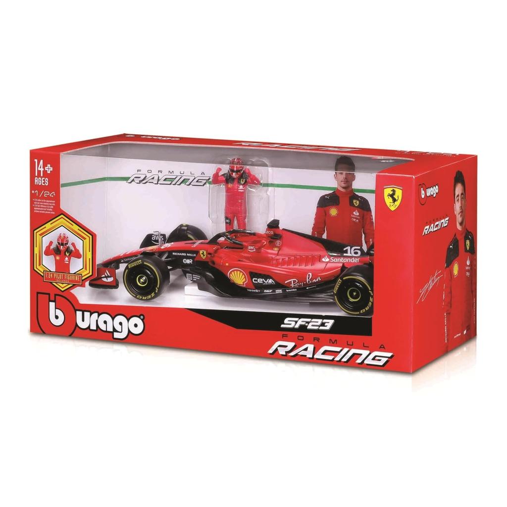 Bburago 2023 Model 1/24 F1 Ferrari SF-23 #16 Charles Leclerc with Figure / Race Sports Car Miniature Diecast Car Ready-to-Display 18-26809 (#16)