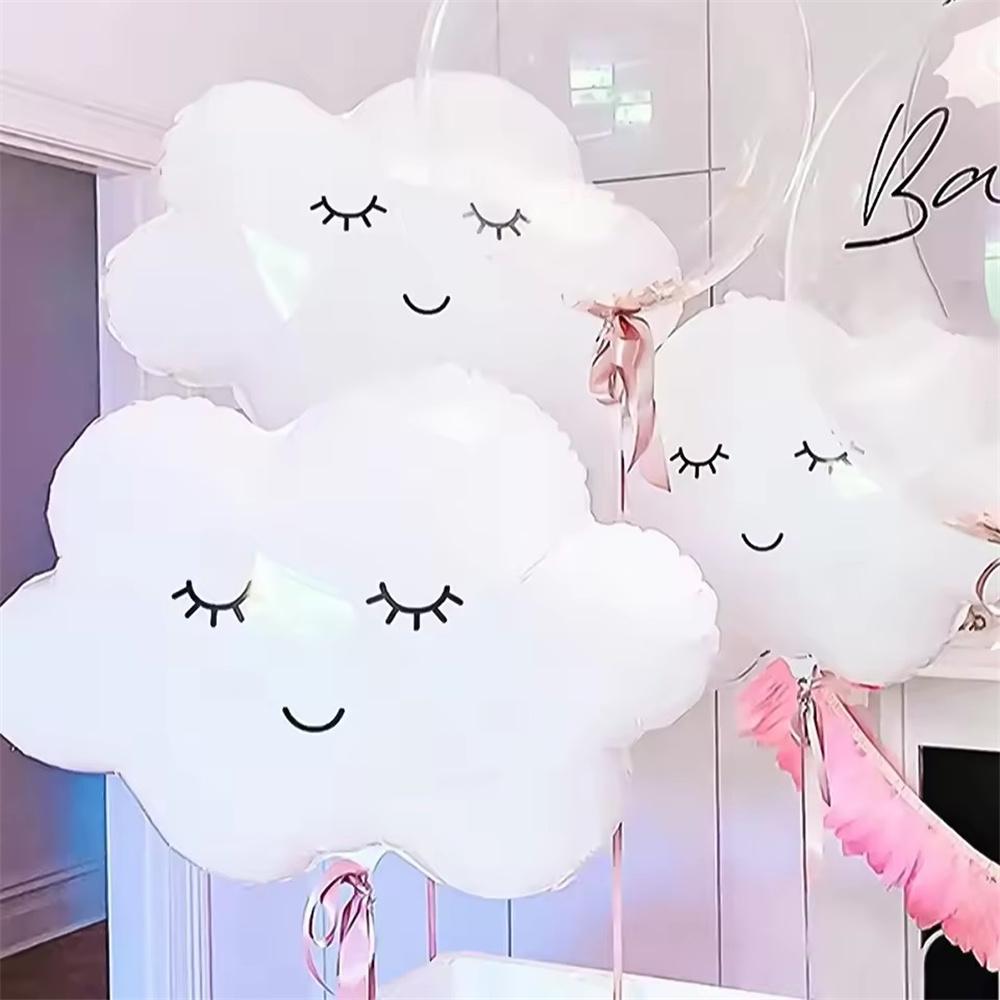 2/6pcs Smiley Face White Cloud Aluminum Film Balloons Children Birthday Party Home Decoration Baby Shower Decoration Supplies