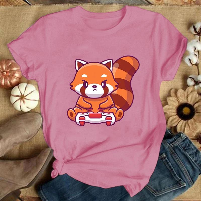 (Премиум-футболка)Футболка Red Panda Games Женская Мода Харадзюку Футболка Лето Прохладный Короткий Рукав Хип-Хоп Топ Футболка