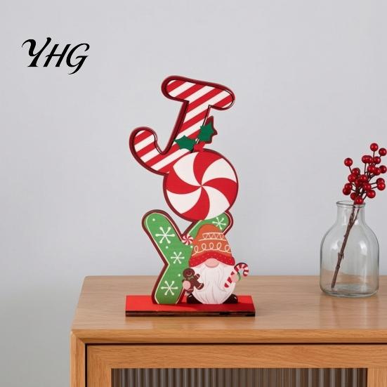 Xmas Home Ornament Christmas Wooden Ornament, Gingerbread Man Reindeer Letter Decor, Colorful Tabletop Small Ornaments Figurines for Holiday