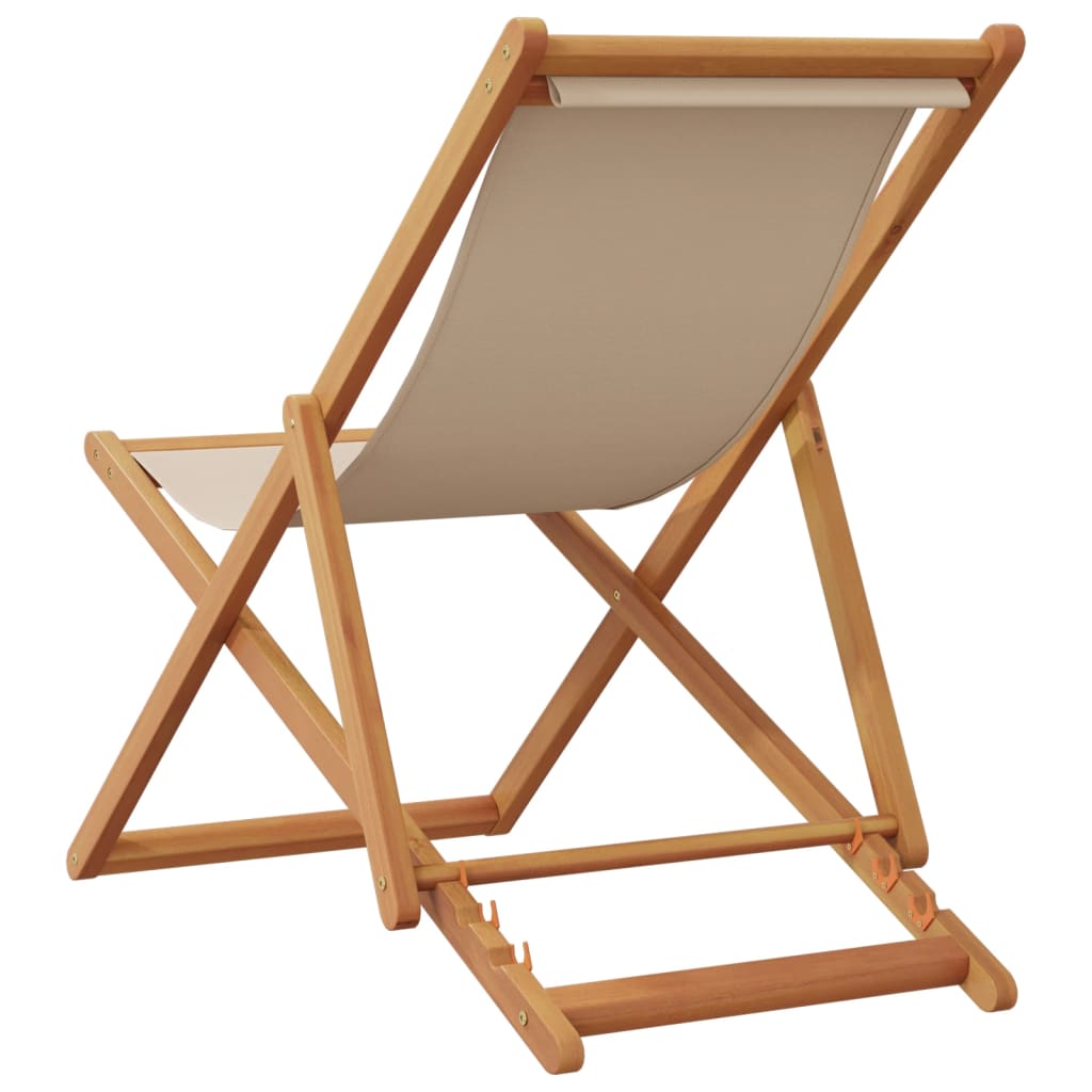 Beach Chairs 2 pcs. Foldable Beige Fabric and Solid Wood