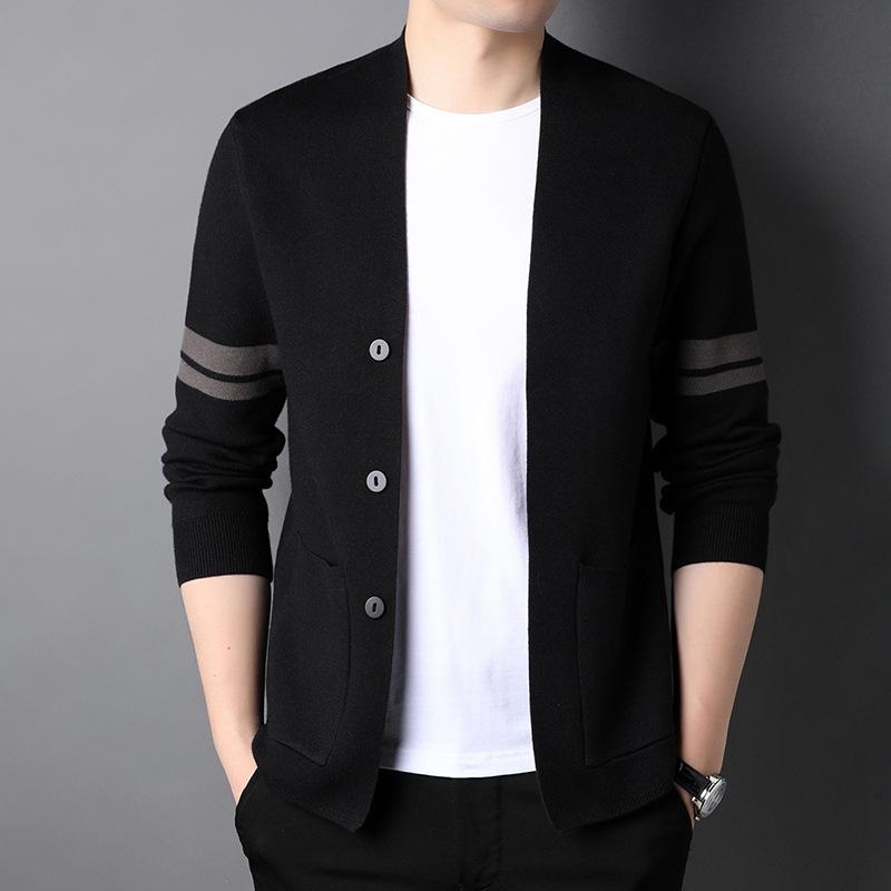 Young and Middle-aged Men's New Spring and Autumn Long-sleeved Wool Knitted Cardigan Slim and Handsome Casual Bottoming Cardigan Jacket