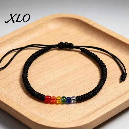 Soft Skin Friendly Bracelet Rainbow Beads for Men Women, Handmade Boho Stackable Cord Braided String Bracelet, Adjustable Woven Rope Wristband
