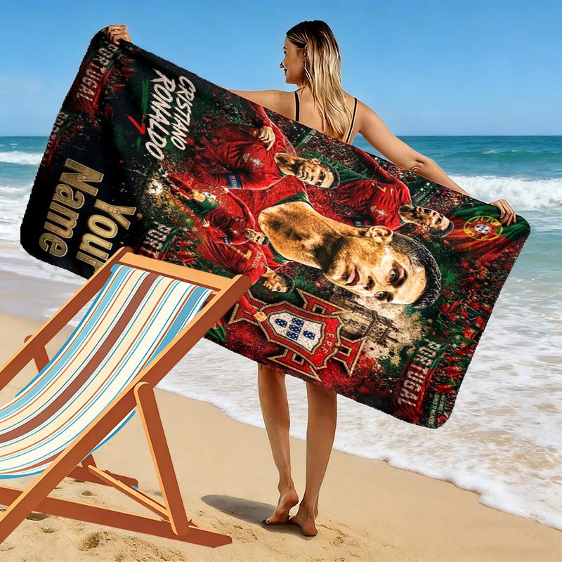 Name Custom Ronaldo Print Beach Towel, Large Soft Quick Dry Towel for Beach Camping Swimming