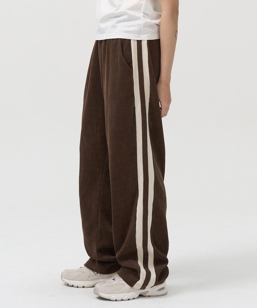 TOFFEE Double Side Line Track Vertical Pants (Brown)