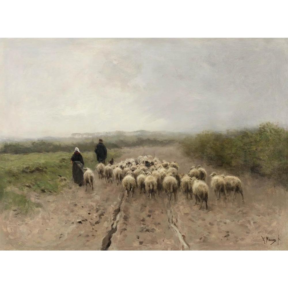 Vintage Sheep Countryside Meadow Scenery Poster Farm Animal Jesus Prints Canvas Painting Wall Art Picture Home Living Room Decor