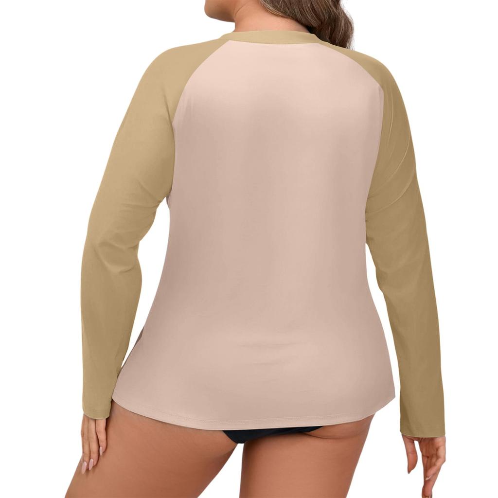 Women's Solid Color Large Size Long Sleeve Swimsuit Sun  Jacket Quick Dry Hiking Top