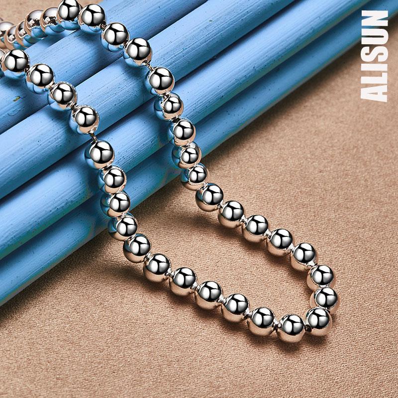 925 Sterling Silver 6mm Smooth Bead Ball Chain Necklace Fashionable Wedding Jewelry