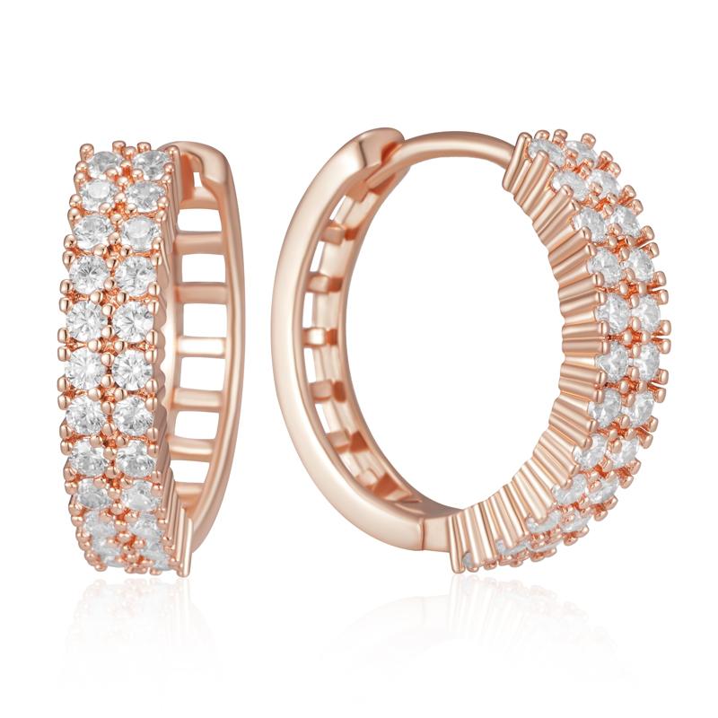Rose Color Trendy Gold Hoop Earrings For Women Full Shiny Natural Zircon Accessories Vintage Bride Wedding Jewelry