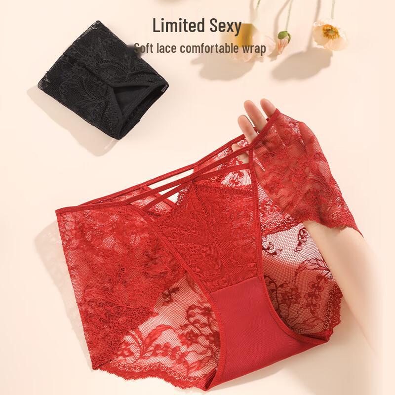 Maniform Women's Sexy Lace Antibacterial Seamless Mid-Low Waist Briefs