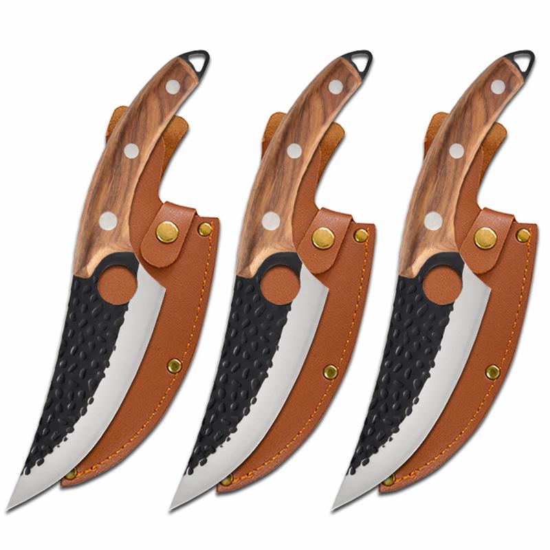 Кованый кухонный нож для разделки мяса, острый нож для повара, нож для обвалки мяса, нож для очистки овощей и фруктов, универсальный нож для рыбалки с ножнами