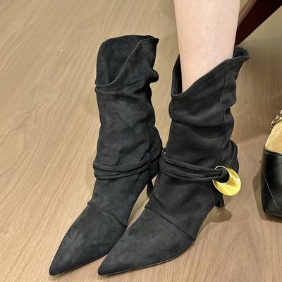 2025 нишевые модные ботильоны на тонком каблуке женские ботильоны-голенища осенне-зимние новые модные ботильоны темпераментные универсальные короткие ботильоны