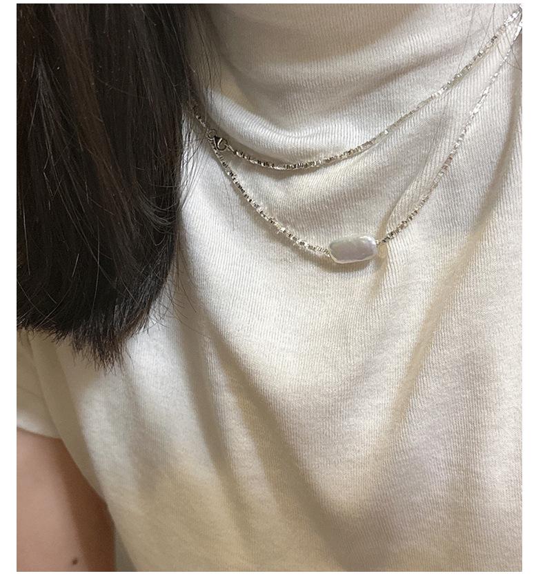 Корейское геометрическое ожерелье из стерлингового серебра 925 пробы с жемчугом - Неправильная многослойная цепочка для ключицы