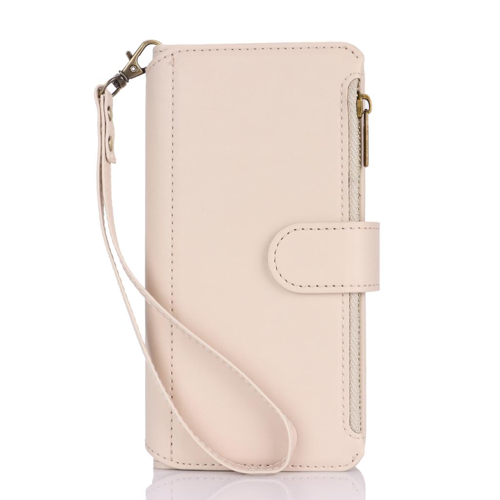 Multi Card Zippered Wallet with Short Hand Rope and Long Hanging Rope Phone Cover Case for iPhone Series/Samsung Series