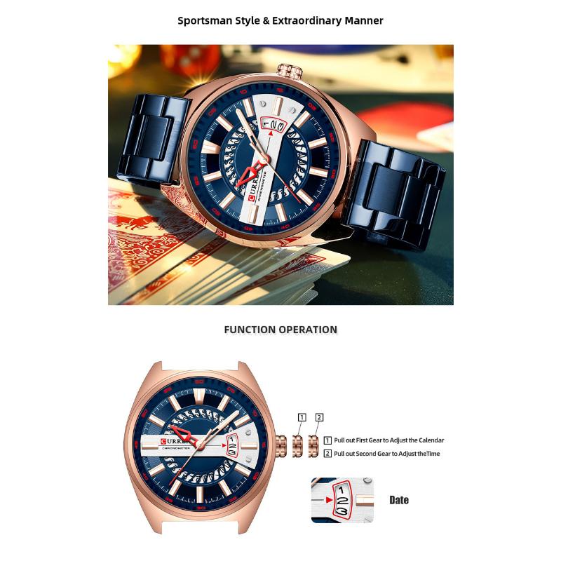 CURREN New Top Men's Watches Calendar Steel Band Quartz -off Business Creative Male Watch