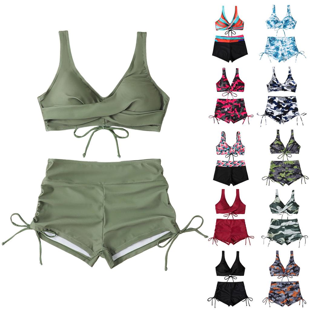 Women's Split Fashion Sexy Bikini Print With Breast Pad Without Steel Bracket Swimsuit