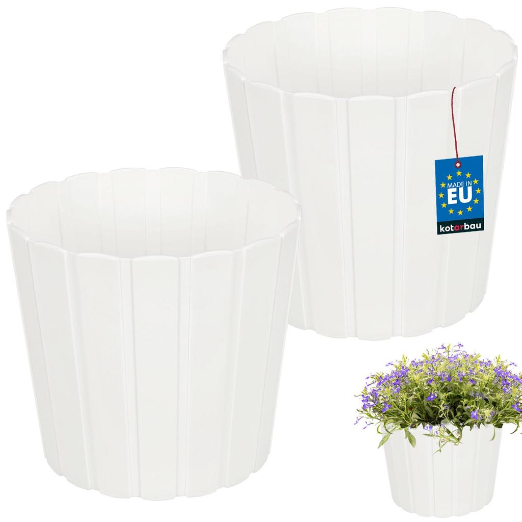Plastic Flower Pot for Flowers and Herbs on the Balcony or Terrace, White, 20 cm, 2 pcs.