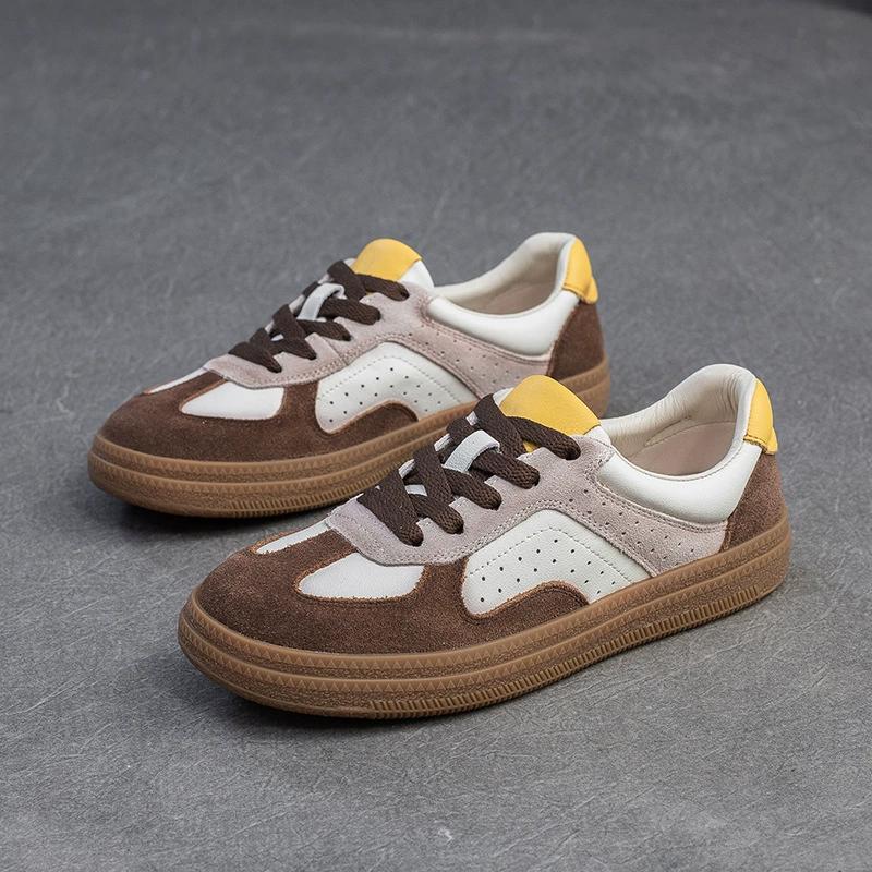 Fashion GKTINOO Spring Autumn Suede Sneakers Women Genuine Leather Patchwork Flats Lace-up Round Toe Ladies Training Shoes Handmade