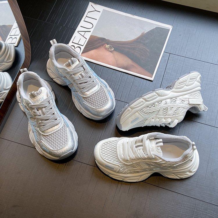 Mesh Platform Dad Shoes Women's Summer 2025 New Thin Hollow Breathable Heightening Lightweight Casual Sports Shoes