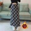 Синяя клетчатая бархатная юбка с высокой талией и тонкими краями для женщин - миниатюрная, с разрезом, осень/зима 2024 г.