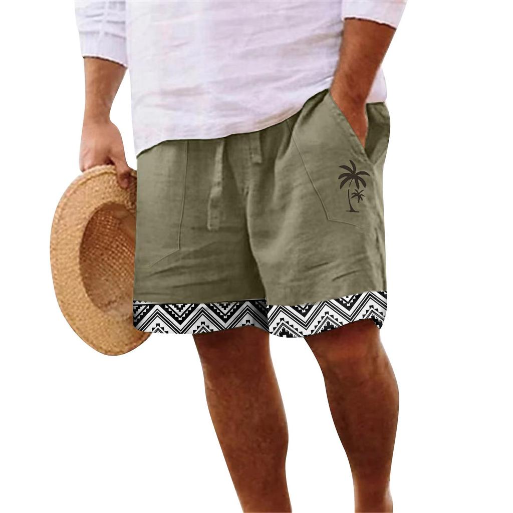 Мужские хлопковые и льняные однотонные спортивные штаны со шнуровкой, мужские шорты, повседневные брюки