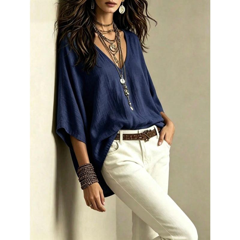 Women S Loose Fit V Neck 3 4 Sleeve Casual T Shirt