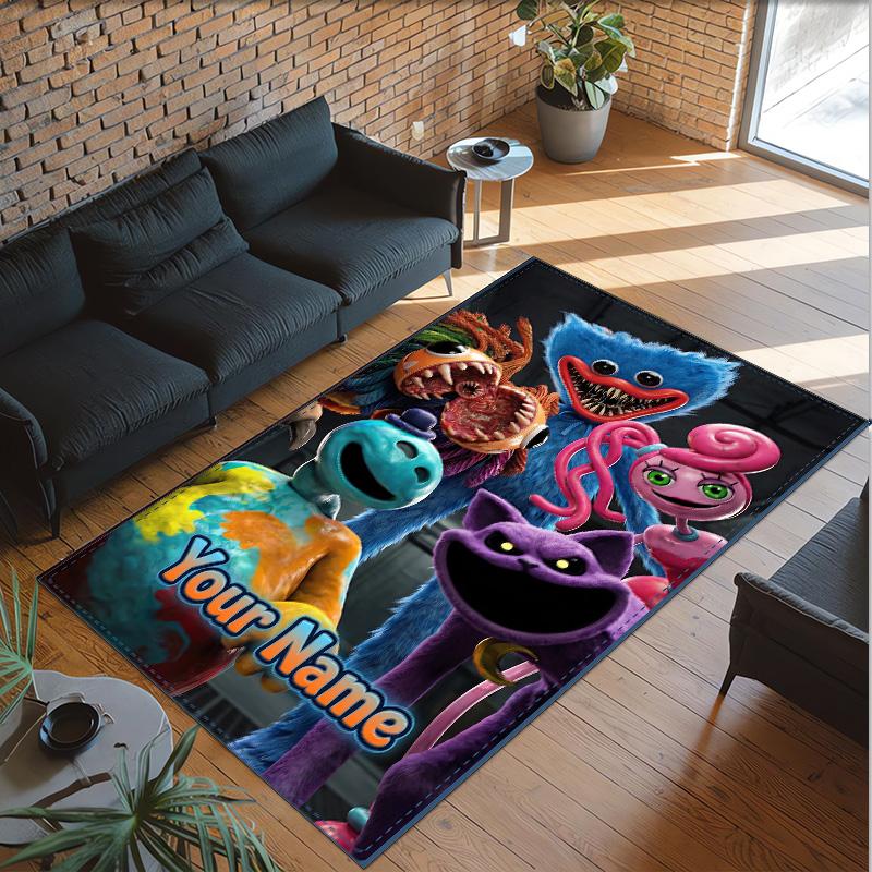 Personalized Crystal Velvet Carpet Custom Name Text,Poppy Playtime Anti Slip Area Rug For Home Decoration