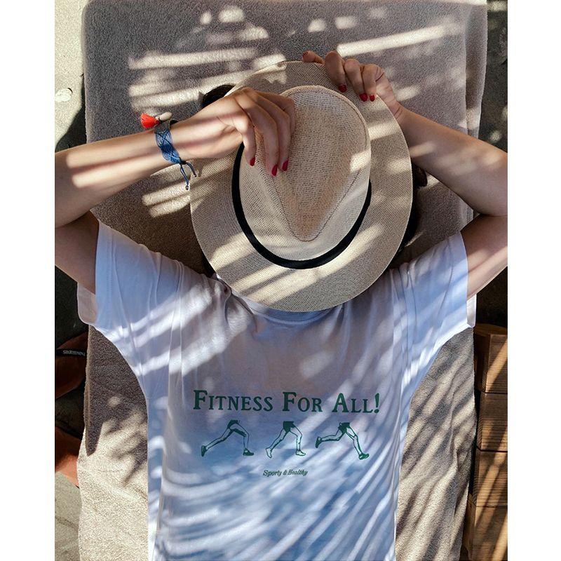 Fitness for All American Retro Sports Running Letters Print Pure Cotton Short Sleeve T-shirt for Women