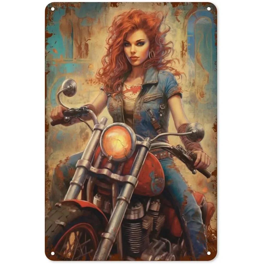 Металлические жестяные вывески для девочек и женщин, винтажные мотоциклетные забавные художественные настенные украшения для дома, мужчины, пещеры, гаража, кафе, баров, пабы
