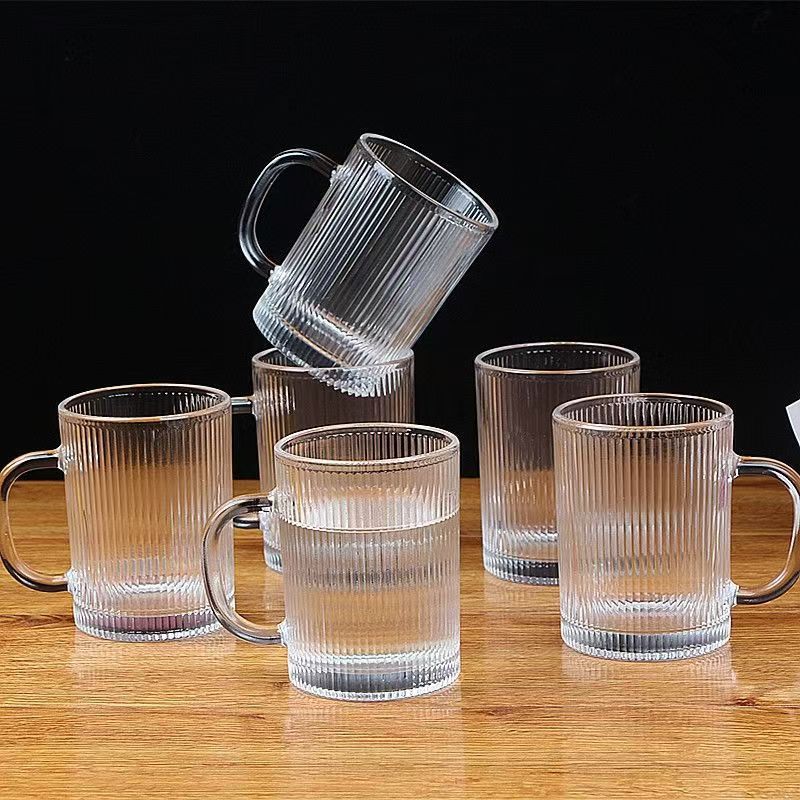 330 мл посуда для питья бытовая прозрачная 4 шт. набор пшеничный пивной бокал вертикальная полосатая стеклянная чашка термостойкая кружка для воды с ручкой