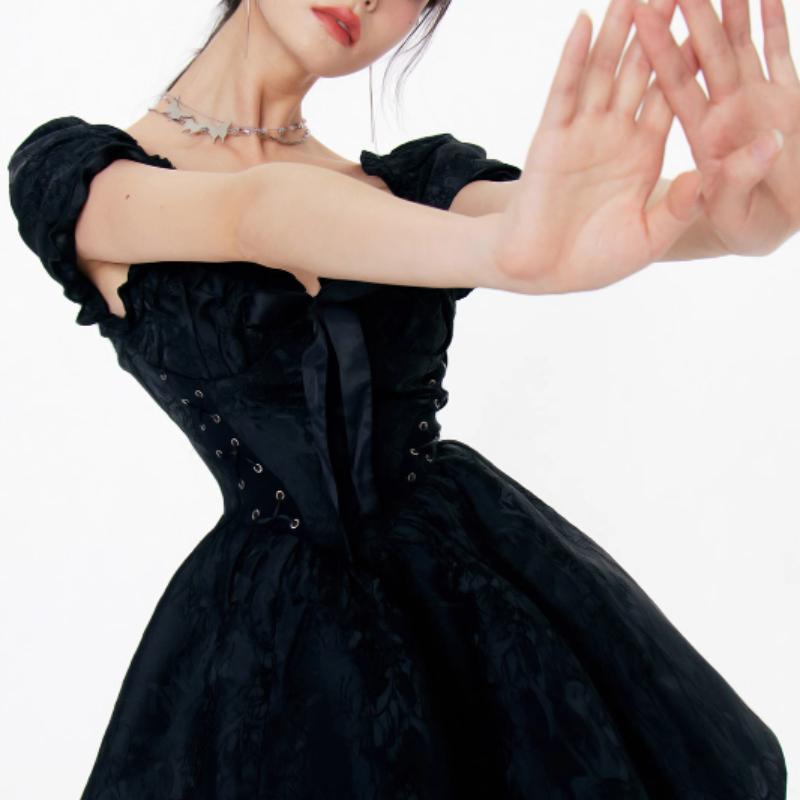 Бандажное платье в стиле Харадзюку в готическом стиле, сексуальное кружевное сетчатое мини-платье с открытыми плечами, вечерние элегантные летние наряды