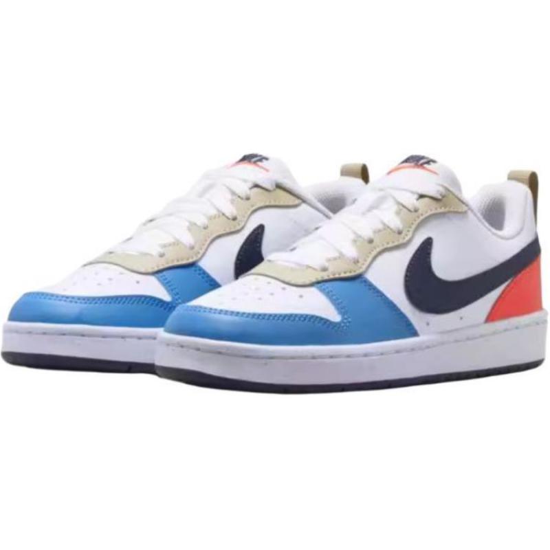 Nike Court Borough Cushioning Abrasion Resistant Breathable Low Top Kids' Skateboarding Shoes White Blue Sneakers DV5456-124