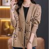 Women's Knitted Cardigan Sweater Autumn and Winter Thickened Plus Size Knitted Cardigan Loose Letter Print Knitted Jacket Outwear