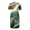 Women's Summer Plus Size V-Neck Short Sleeve Knee Pocket Printed Casual Dress