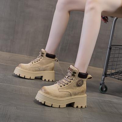 Большие желтые ботинки женские 2025 осень новые свиная кожа ретро локомотивные ботинки европейские и американские альпинистские рабочие короткие ботинки ботинки Мартин женские